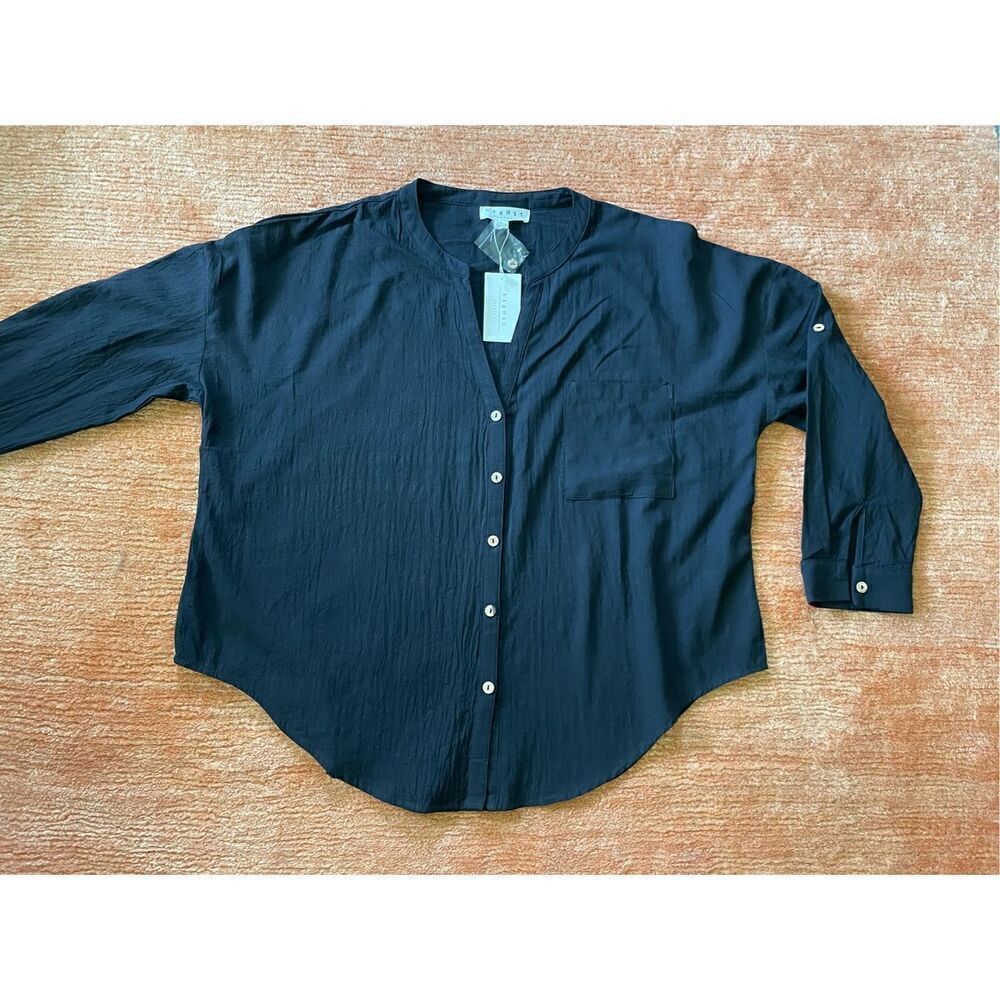 NWT BigHit black cotton button down shirt L